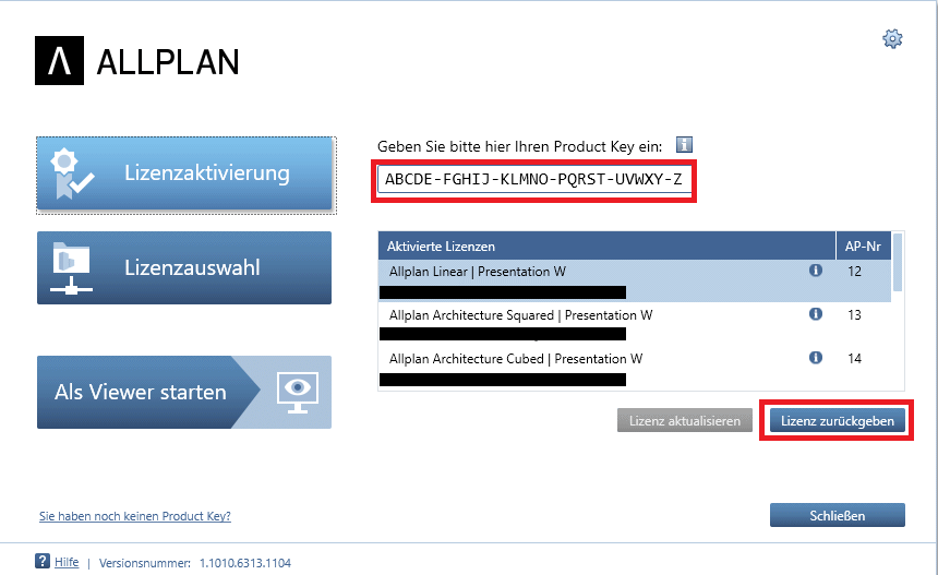 Lizenz zurückgeben und wieder aktivieren